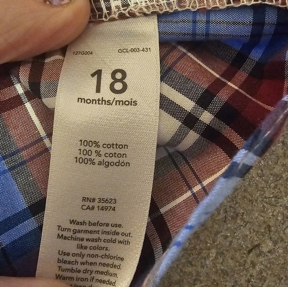 Carters Red White Blue Plaid Long Sleeve Button Down Dress Shirt Size 18 Months - Picture 8 of 8